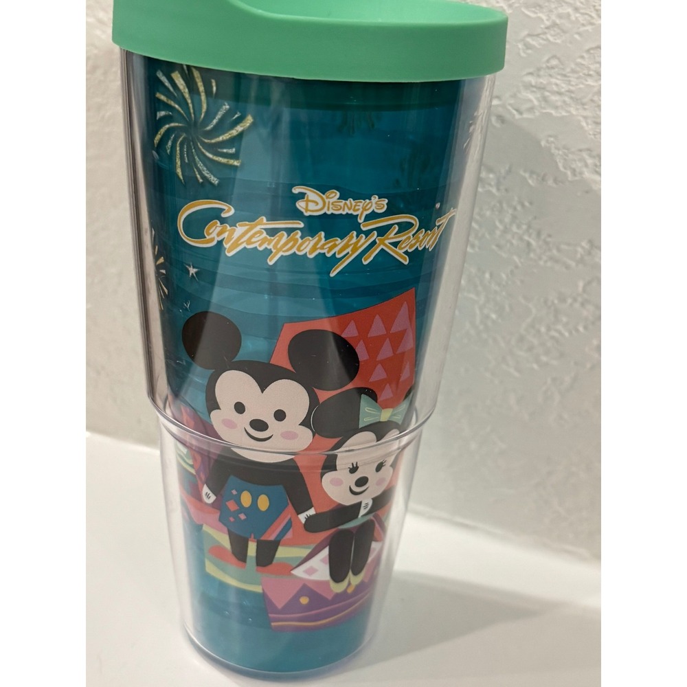 Disney Contemporary Resort Tervis Tumbler Mickey Minnie Monorail Teal 24oz Lid